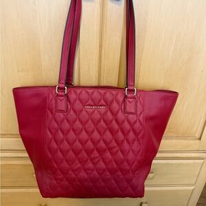 Vera Bradley Ella Quilted Cherry Red Leather Tote